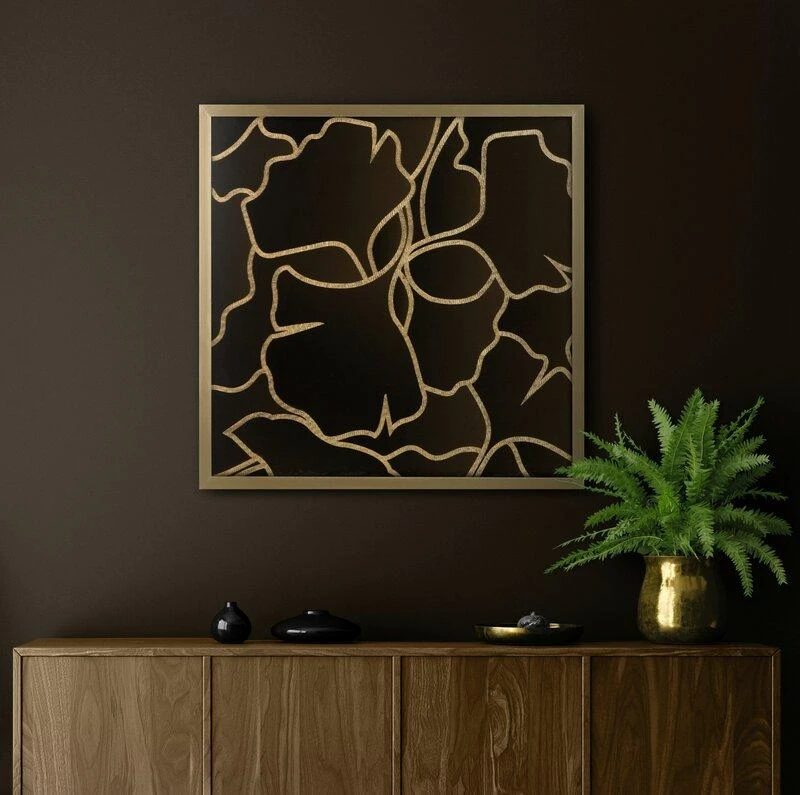Eurofirany LIMITED COLLECTION Paveikslas ALISMA1 su auksiniu blizgiu atspaudu auksiniame rėmelyje, 53X53 cm