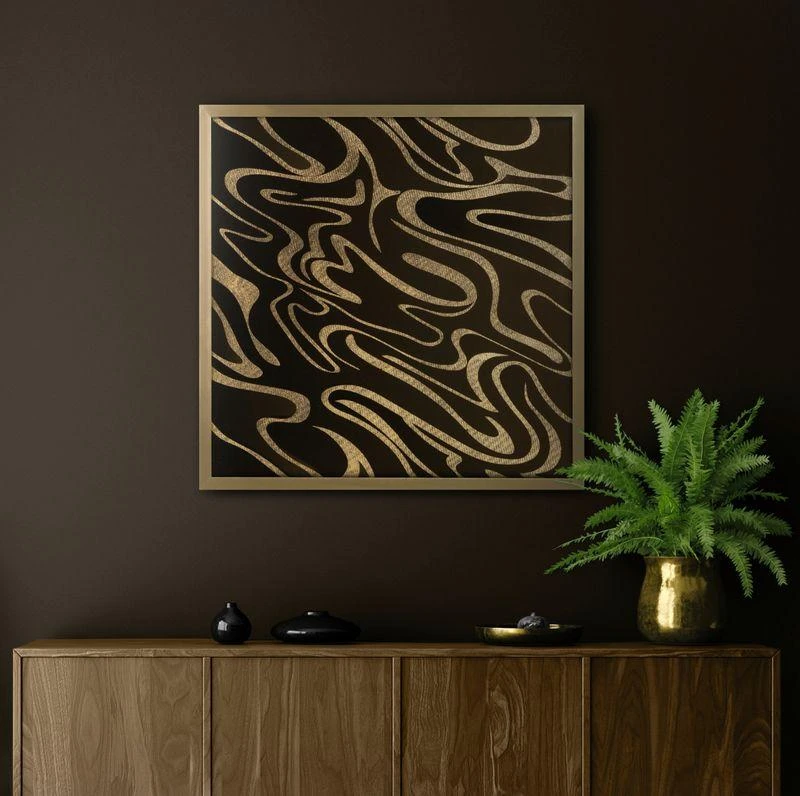 Eurofirany LIMITED COLLECTION Paveikslas ALISMA3 su auksiniu blizgiu atspaudu auksiniame rėmelyje, 53X53 cm