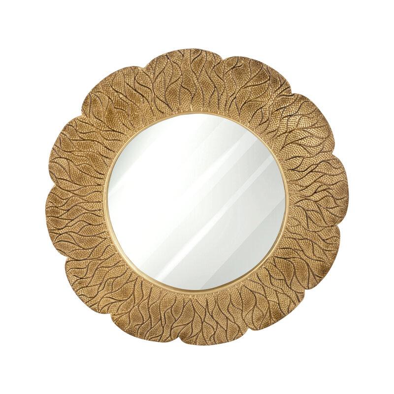 Eurofirany Apvalus dekoratyvinis veidrodis, auksinis rėmas, 70 cm skersmuo, poliesterio derva ir stiklas, prabangi sienų dekoracija, elegantiškas interjero aksesuaras, stilingas namų dekoras