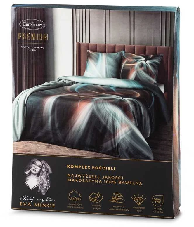 Eurofirany Satino medvilnės patalynės komplektas, 220x200 cm antklodės užvalkalas su pagalvių užvalkalais, meniški plieno mėlynumo spalvų dryžiai, 3 dalių rinkinys, miegamojo tekstilė