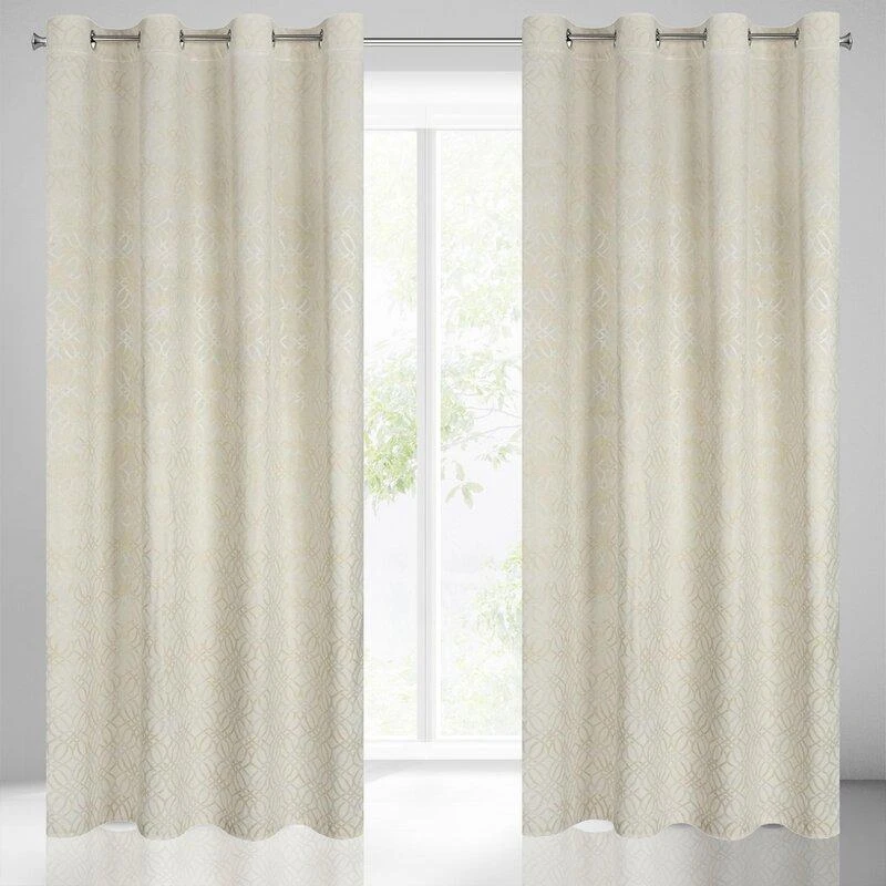 Eurofirany minkšto aksomo užuolaida ARETA su boho stiliaus raštu / 200 g/m2 / 140x250 / kreminės spalvos
