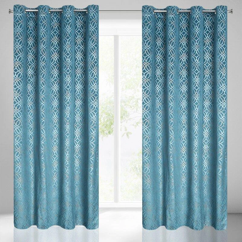 Eurofirany minkšto aksomo užuolaida ARETA su boho stiliaus raštu / 200 g/m2 / 140x250 / mėlynos spalvos