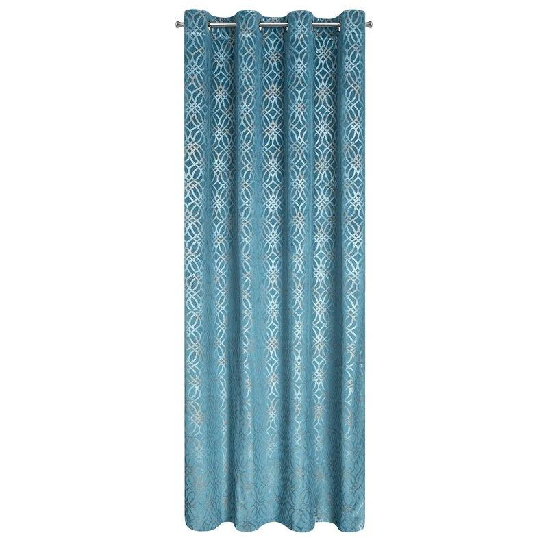 Eurofirany minkšto aksomo užuolaida ARETA su boho stiliaus raštu / 200 g/m2 / 140x250 / mėlynos spalvos