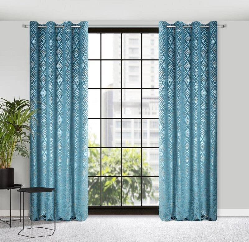 Eurofirany minkšto aksomo užuolaida ARETA su boho stiliaus raštu / 200 g/m2 / 140x250 / mėlynos spalvos
