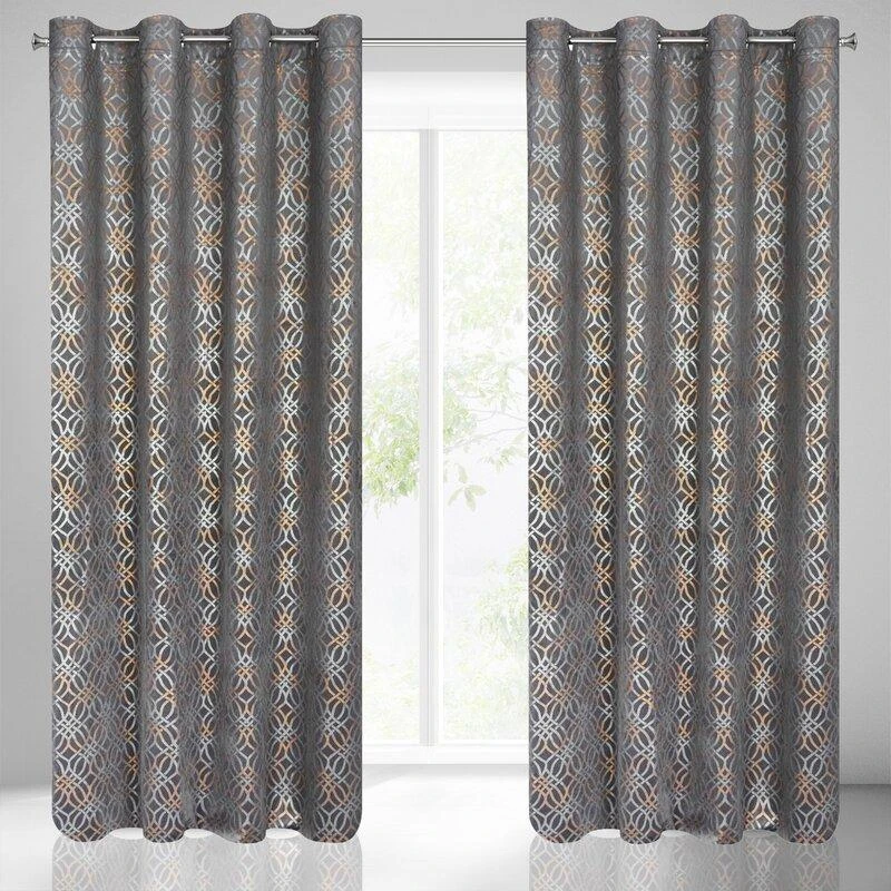Eurofirany minkšto aksomo užuolaida ARETA su boho stiliaus raštu / 200 g/m2 / 140x250 / sidabro ir aukso spalvos