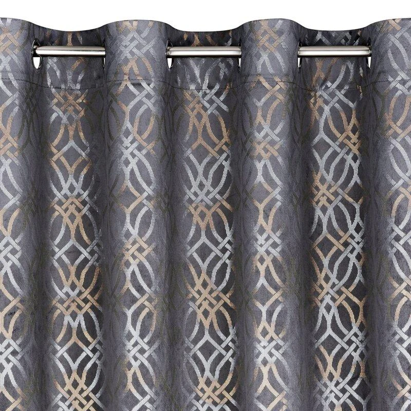 Eurofirany minkšto aksomo užuolaida ARETA su boho stiliaus raštu / 200 g/m2 / 140x250 / sidabro ir aukso spalvos