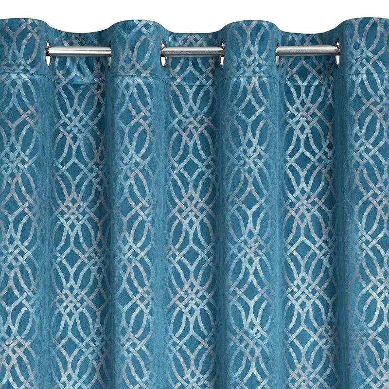 Eurofirany minkšto aksomo užuolaida ARETA su boho stiliaus raštu / 200 g/m2 / 140x250 / mėlynos spalvos
