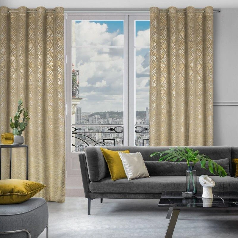 Eurofirany minkšto aksomo užuolaida ARETA su boho stiliaus raštu / 200 g/m2 / 140x250 / smėlio spalvos