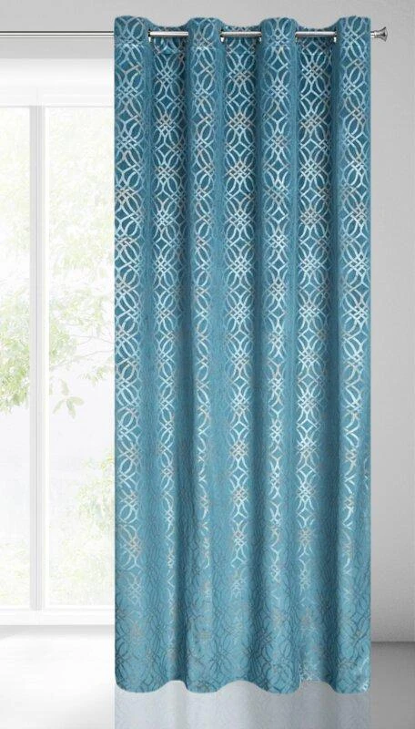 Eurofirany minkšto aksomo užuolaida ARETA su boho stiliaus raštu / 200 g/m2 / 140x250 / mėlynos spalvos