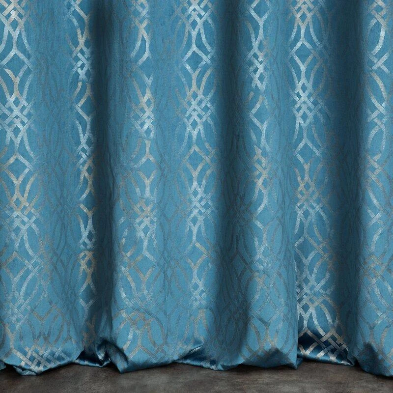 Eurofirany minkšto aksomo užuolaida ARETA su boho stiliaus raštu / 200 g/m2 / 140x250 / mėlynos spalvos