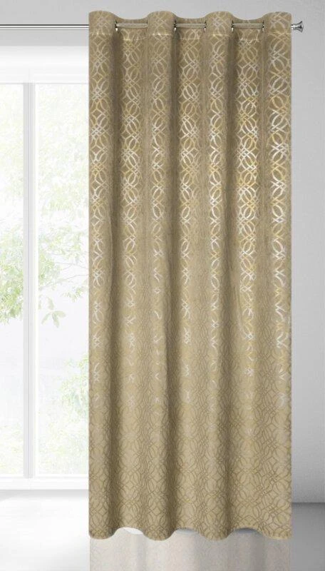 Eurofirany minkšto aksomo užuolaida ARETA su boho stiliaus raštu / 200 g/m2 / 140x250 / smėlio spalvos