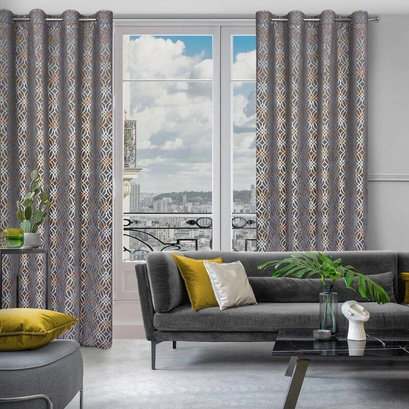 Eurofirany minkšto aksomo užuolaida ARETA su boho stiliaus raštu / 200 g/m2 / 140x250 / sidabro ir aukso spalvos