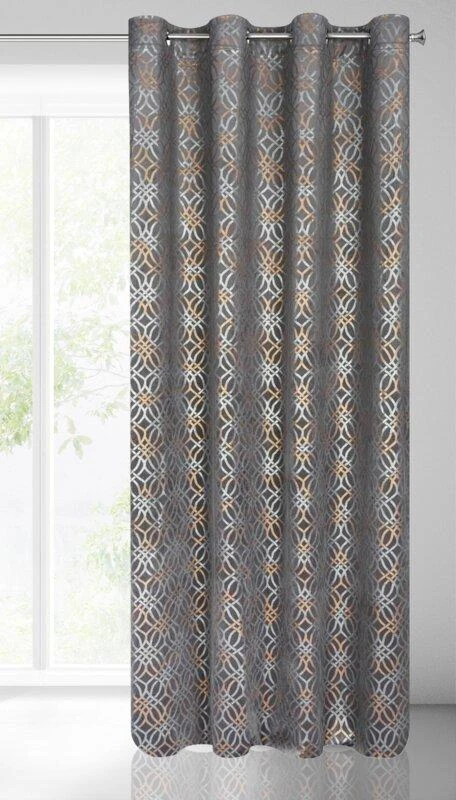 Eurofirany minkšto aksomo užuolaida ARETA su boho stiliaus raštu / 200 g/m2 / 140x250 / sidabro ir aukso spalvos