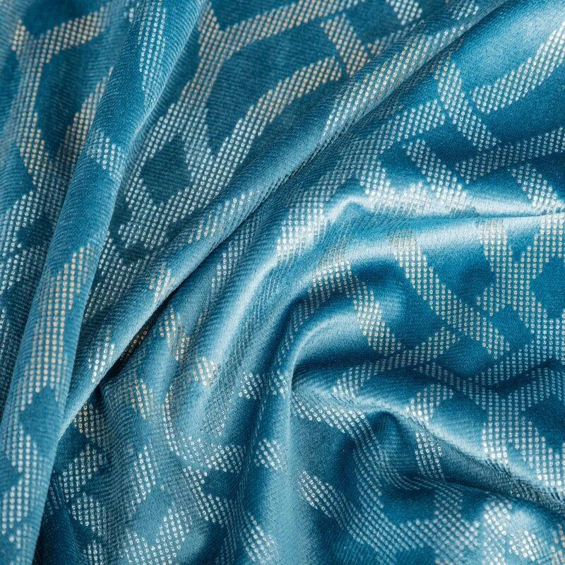 Eurofirany minkšto aksomo užuolaida ARETA su boho stiliaus raštu / 200 g/m2 / 140x250 / mėlynos spalvos