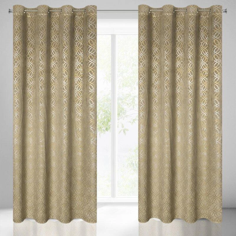 Eurofirany minkšto aksomo užuolaida ARETA su boho stiliaus raštu / 200 g/m2 / 140x250 / smėlio spalvos