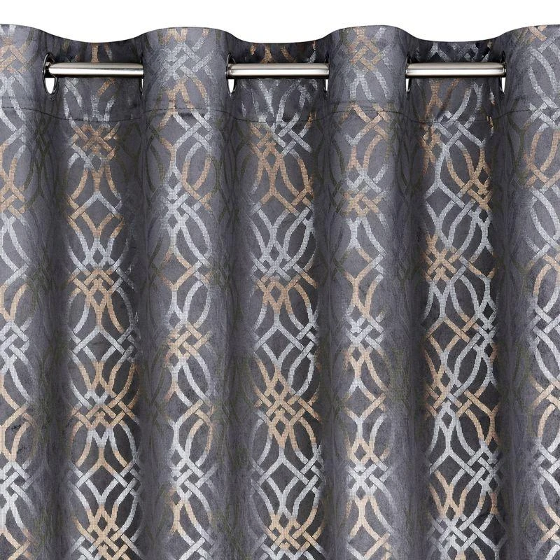 Eurofirany minkšto aksomo užuolaida ARETA su boho stiliaus raštu / 200 g/m2 / 140x250 / sidabro ir aukso spalvos aprašymas - Prekės nuotrauka