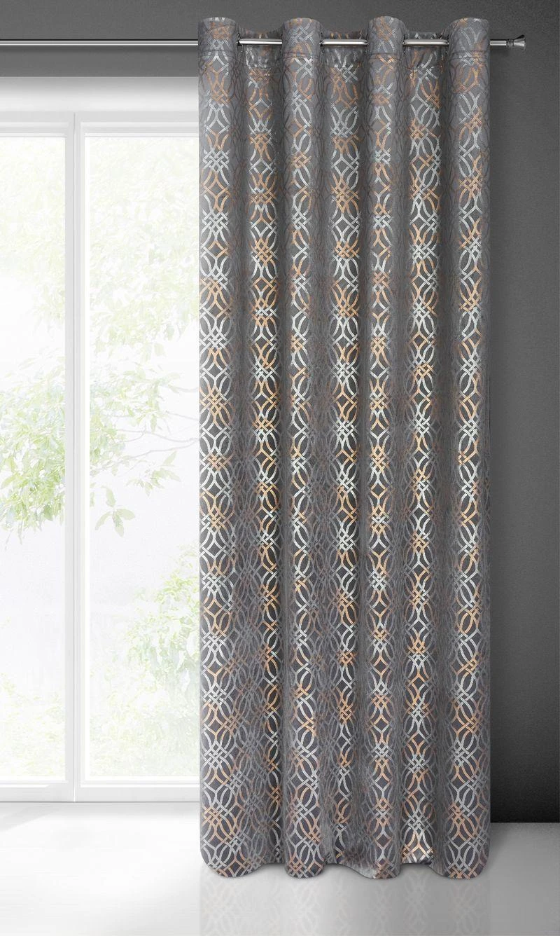 Eurofirany minkšto aksomo užuolaida ARETA su boho stiliaus raštu / 200 g/m2 / 140x250 / sidabro ir aukso spalvos