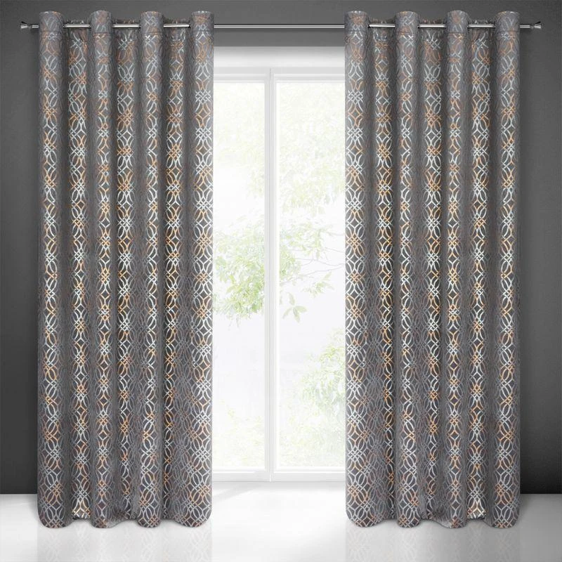 Eurofirany minkšto aksomo užuolaida ARETA su boho stiliaus raštu / 200 g/m2 / 140x250 / sidabro ir aukso spalvos