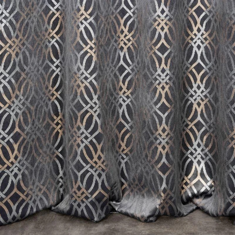 Eurofirany minkšto aksomo užuolaida ARETA su boho stiliaus raštu / 200 g/m2 / 140x250 / sidabro ir aukso spalvos