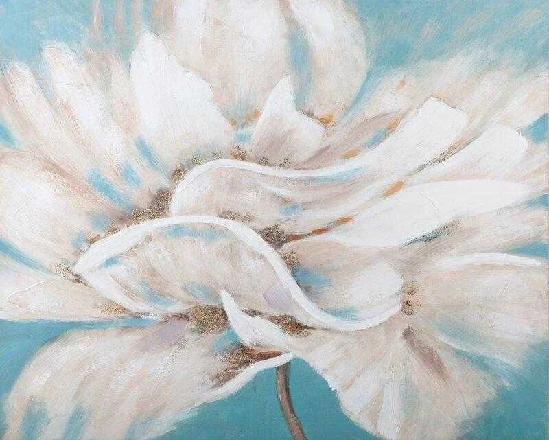 Eurofirany Rankomis tapytas gėlių paveikslas ant drobės, kreminės ir mėlynos spalvos gėlių tapyba, 100x80 cm, be rėmo, dekoratyvinis paveikslas svetainei, sienų dekoras