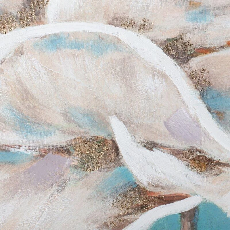 Eurofirany Rankomis tapytas gėlių paveikslas ant drobės, kreminės ir mėlynos spalvos gėlių tapyba, 100x80 cm, be rėmo, dekoratyvinis paveikslas svetainei, sienų dekoras