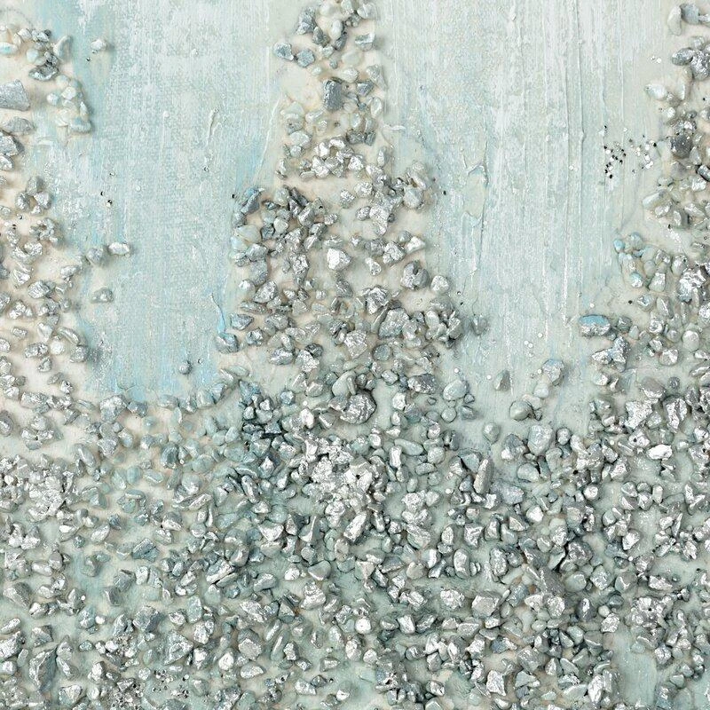 Eurofirany Šviesiai mėlynas rankomis tapytas paveikslas ant drobės su blizgučiais ir akmenėliais, 60x80 cm, modernus namų dekoras, elegantiška sienų dekoracija svetainei