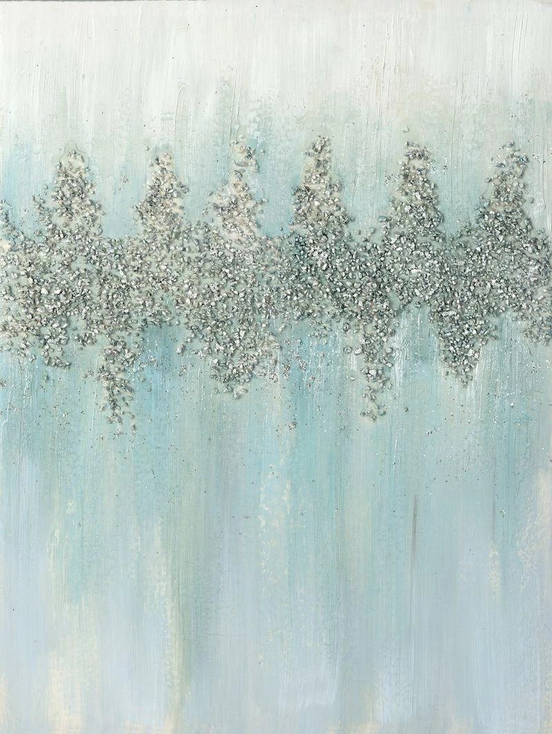 Eurofirany Šviesiai mėlynas abstraktus paveikslas su dekoratyviniais akmenukais, rankomis tapytas ant drobės, modernus sienų menas svetainei ar biurui, 60x80 cm, namų dekoras