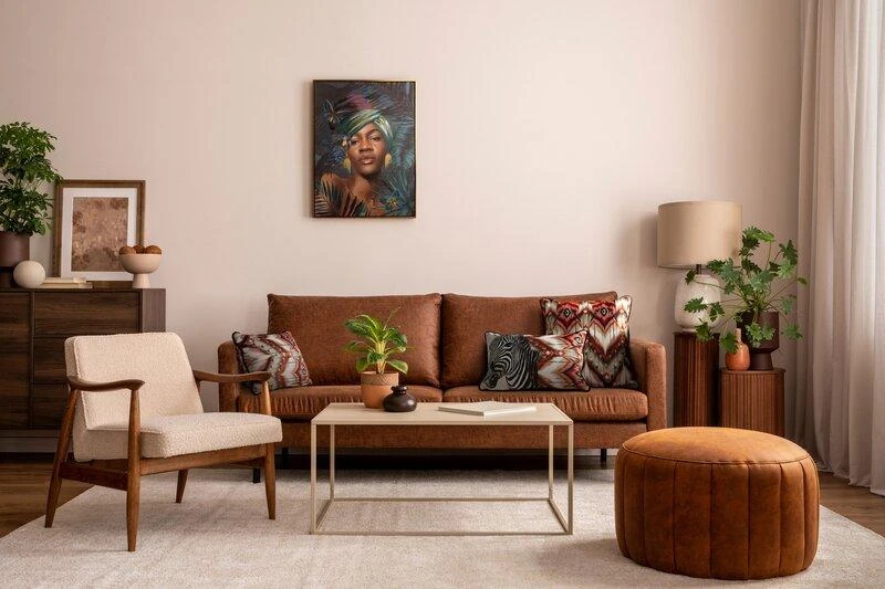 Eurofirany Tamsiai turkio spalvos rankomis tapytas Afrikos moters portretas ant drobės, 60x80 cm, įrėmintas sienos menas, egzotiškas dekoras, interjero paveikslas