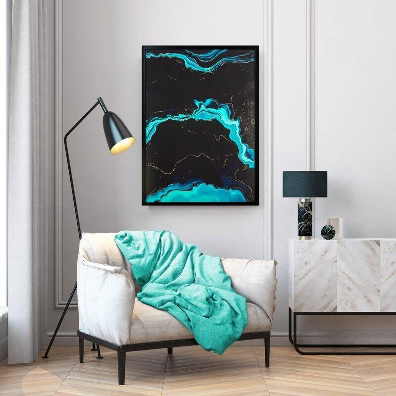 Eurofirany Turkio ir juodos spalvos spausdintas sienos paveikslas su aukso papuošimais, įrėmintas drobės dekoras moderniam interjerui, 53x73 cm, stilinga namų puošmena