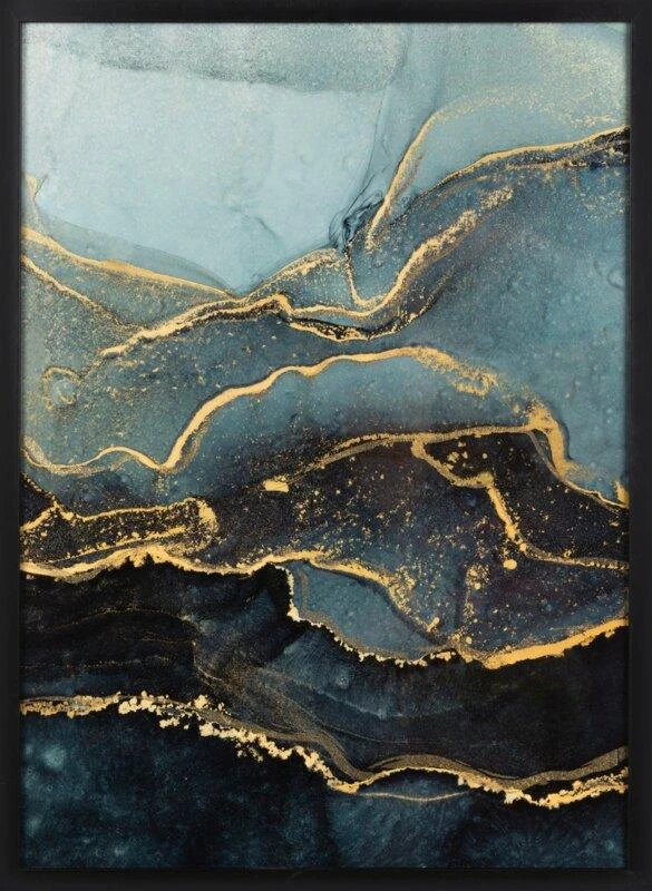 Eurofirany Plieno mėlynos ir mėlynos spalvos sienos menas, spausdinta drobė su aukso papuošimais, modernus namų dekoras, 53x73 cm rėmintas paveikslas, interjero detalė