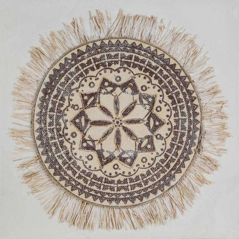 Eurofirany Rankomis tapytas smėlio spalvos ornamentų paveikslas ant drobės, 60x60 cm kvadratinis paveikslas, unikalus dekoratyvinis meno kūrinys svetainei ar miegamajam, sienų dekoracija