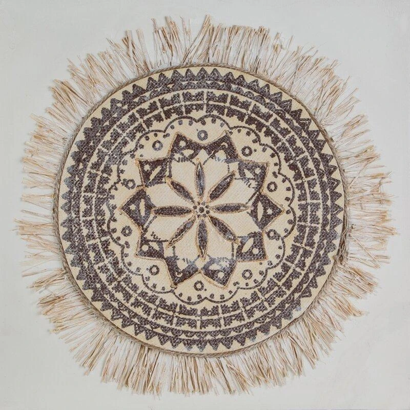 Eurofirany Rankomis tapytas smėlio spalvos ornamentų paveikslas ant drobės, 60x60 cm kvadratinis paveikslas, unikalus dekoratyvinis meno kūrinys svetainei ar miegamajam, sienų dekoracija