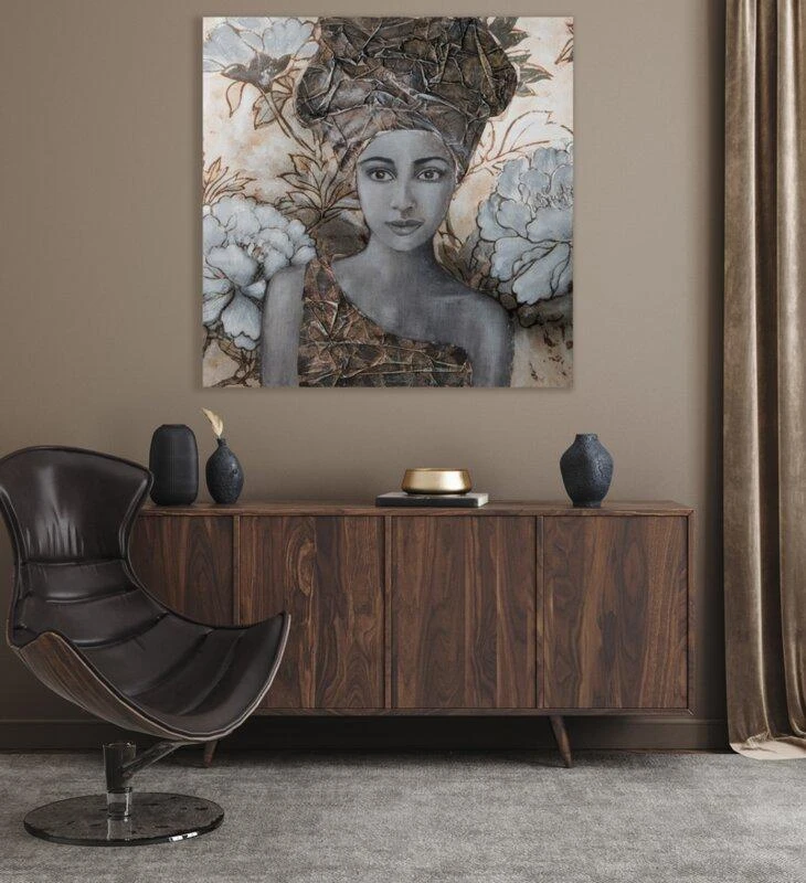 Eurofirany Rankomis tapytas pilkas moters silueto paveikslas ant drobės, 80x80 cm, sienų menas moderniam interjerui, unikalus meno kūrinys, dekoratyvinė sienų puošmena