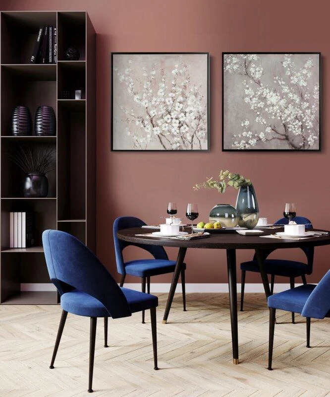Eurofirany Bėžinis sienos paveikslas su žydinčia šaka, rankomis tapyta drobė, 60x60 cm kvadratinis rėmas, natūralus elegantiškas dekoras svetainei ar miegamajam, interjero puošmena