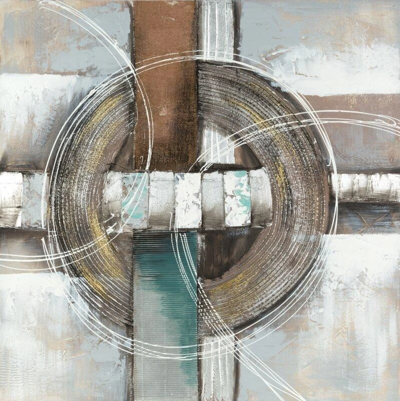 Eurofirany Geometrinės abstrakcijos sienos menas, rankomis tapyta ant drobės, smėlio spalvos tonai, modernus dekoras, 80x80 cm, abstraktus paveikslas, interjero detalė