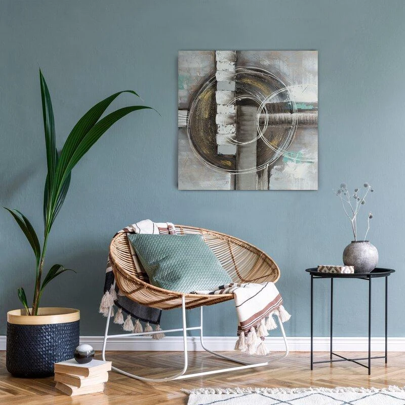Eurofirany Geometrinės abstrakcijos sienos menas, rankomis tapyta ant drobės, smėlio spalvos tonai, modernus dekoras, 80x80 cm, abstraktus paveikslas, interjero detalė