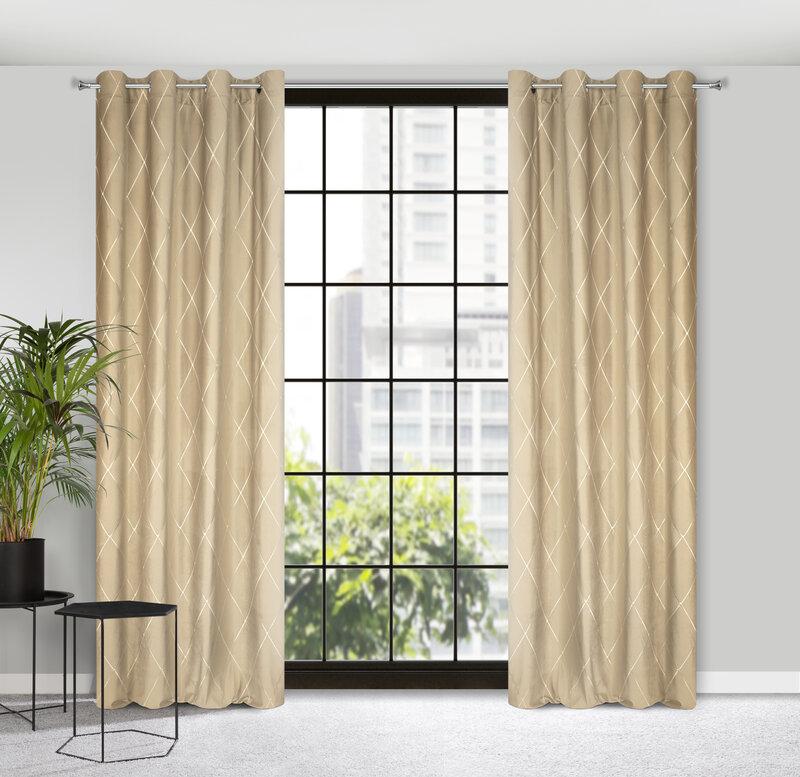 Eurofirany Bėžinė aksominė užuolaida, 140x250 cm, paruošta naudojimui su metalinėmis kilpomis, šviesos blokavimas iki 75%, namų langų dekoras, elegantiška kambario puošmena