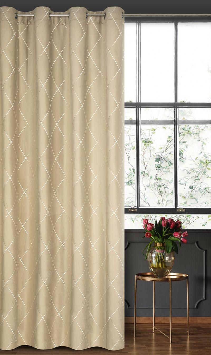 Eurofirany Bėžinė aksominė užuolaida, 140x250 cm, paruošta naudojimui su metalinėmis kilpomis, šviesos blokavimas iki 75%, namų langų dekoras, elegantiška kambario puošmena
