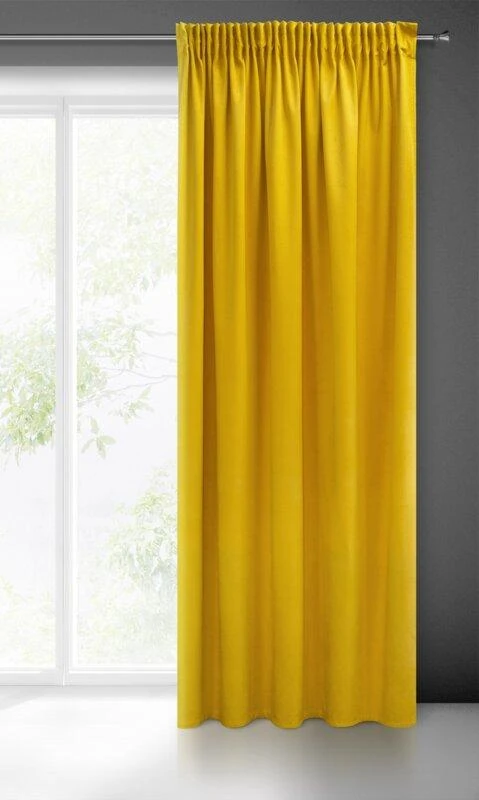 Eurofirany PIERRE CARDIN SIBEL Naktinė užuolaida iš minkšto aksomo, 260 g/m2, 140X270 cm, juosta / tunelis / kabliukai, spalva: garstyčių