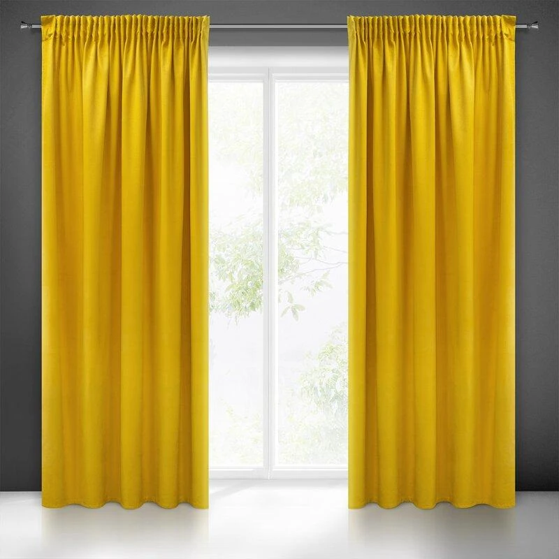 Eurofirany PIERRE CARDIN SIBEL Naktinė užuolaida iš minkšto aksomo, 260 g/m2, 140X270 cm, juosta / tunelis / kabliukai, spalva: garstyčių