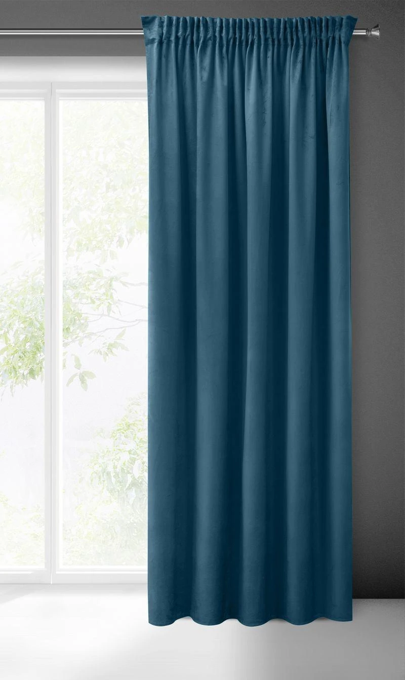 Eurofirany PIERRE CARDIN SIBEL Naktinė užuolaida iš minkšto aksomo, 260 g/m2, 140X270 cm, juosta / tunelis / kabliukai, spalva: tamsiai mėlyna