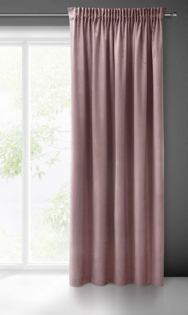 Eurofirany PIERRE CARDIN SIBEL Naktinė užuolaida iš minkšto aksomo, 260 g/m2, 140X270 cm, juosta / tunelis / kabliukai, spalva: pudrinė