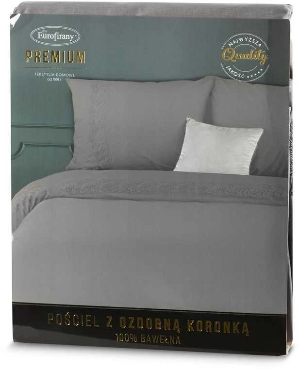 Eurofirany Medvilninės patalynės komplektas 160x200 cm su siuvinėtais nėriniais, tamsiai pilkas vienspalvis antklodės užvalkalas ir pagalvės, prabangus klasikinis dizainas, miegamojo tekstilė Patalynė