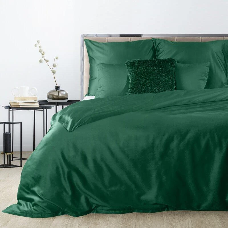 Eurofirany Satino patalynės komplektas, 160x200 cm, tamsiai žalias, lygios medvilnės, dvigulės lovos komplektas, elegantiškas miegamojo dekoras, patogi patalynė, satininė patalynė Patalynė