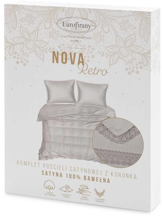 Eurofirany Medvilnės satino patalynės komplektas, 220x200 cm antklodės užvalkalas su pagalvėmis, nėriniai, dovanų dėžutė, klasikinė pilka namų tekstilė, miegamojo reikmenys Patalynė