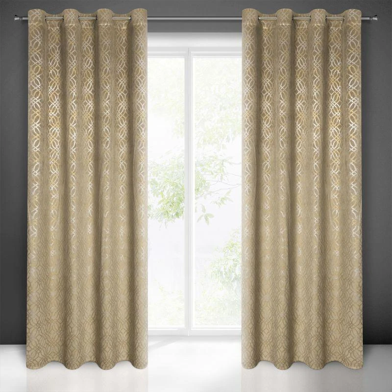 Eurofirany minkšto aksomo užuolaida ARETA su boho stiliaus raštu / 200 g/m2 / 140x250 / smėlio spalvos