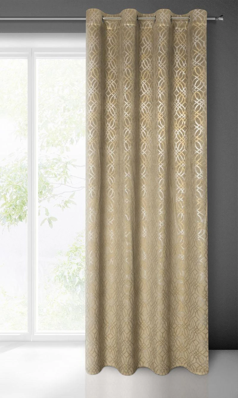Eurofirany minkšto aksomo užuolaida ARETA su boho stiliaus raštu / 200 g/m2 / 140x250 / smėlio spalvos