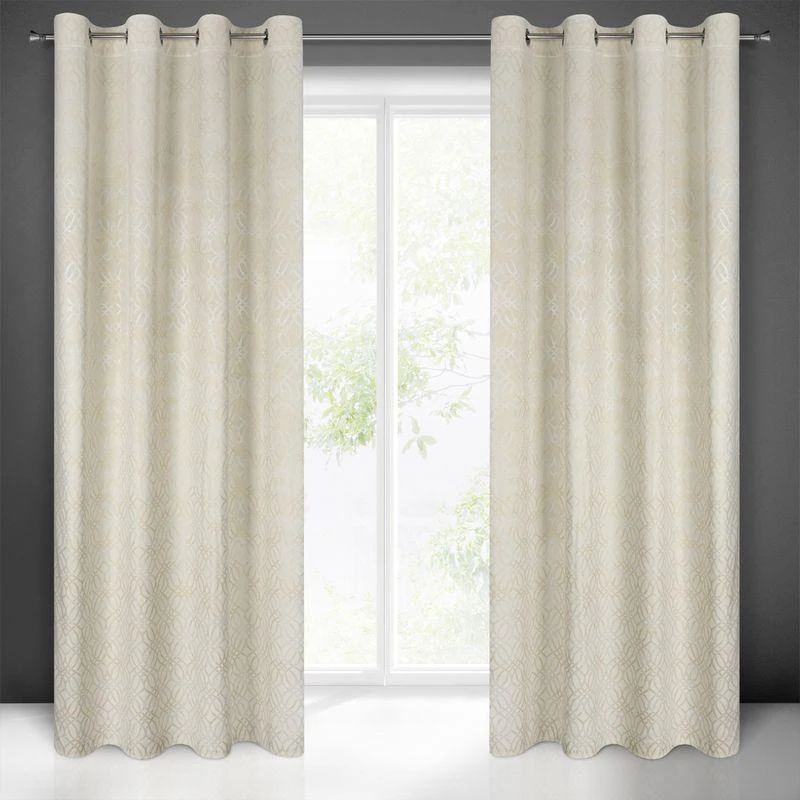 Eurofirany minkšto aksomo užuolaida ARETA su boho stiliaus raštu / 200 g/m2 / 140x250 / kreminės spalvos