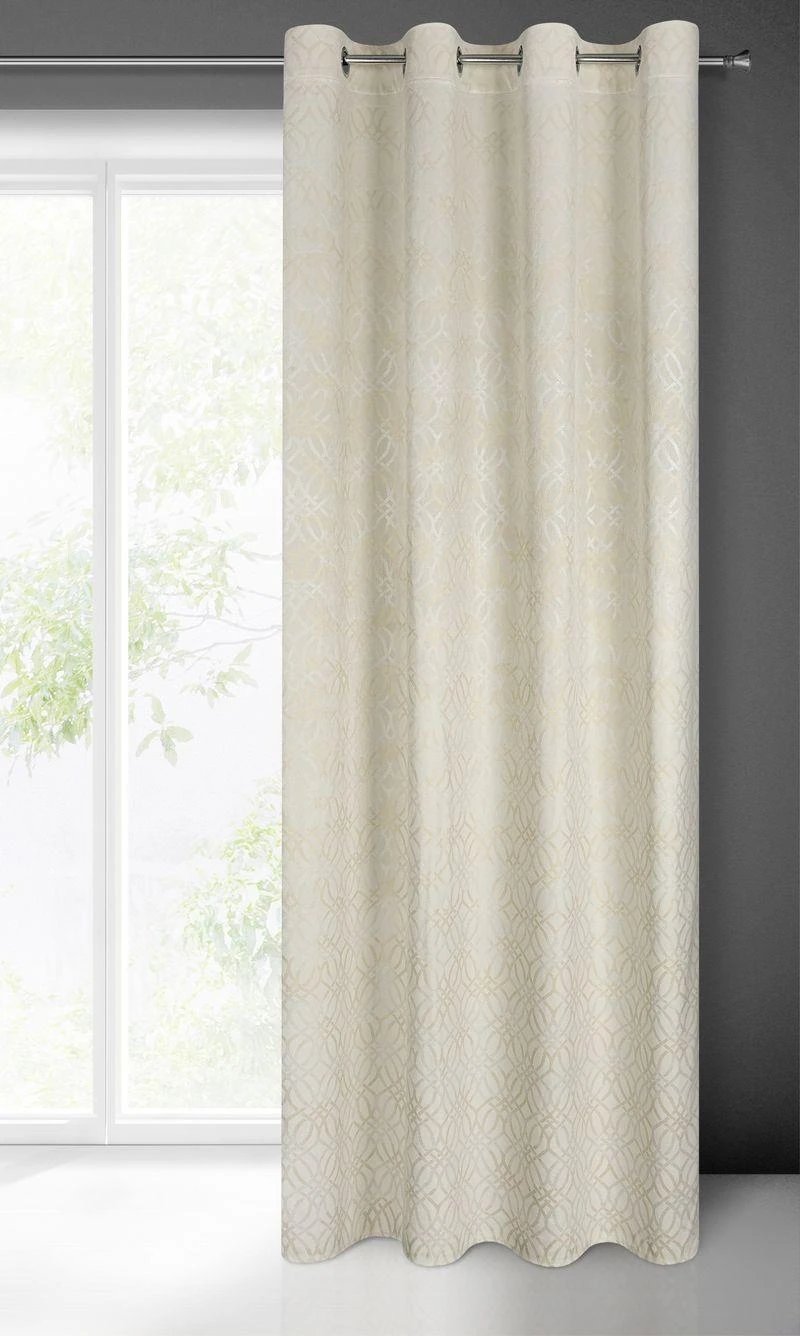 Eurofirany minkšto aksomo užuolaida ARETA su boho stiliaus raštu / 200 g/m2 / 140x250 / kreminės spalvos