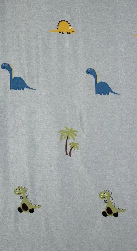 Eurofirany Vaikų kambario užuolaida su dinozaurais, sidabrinė su žalia aplikacija, 140x250 cm, paruošta užuolaida su žiedais, saulę blokuojantis poliesterio audinys, naktinė užuolaida vaikams